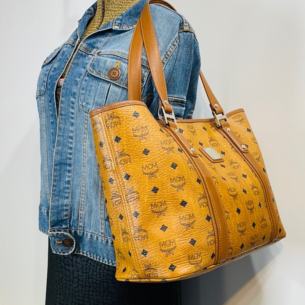 Authentic MCM Cognac Leather Tote Shoulder Bag